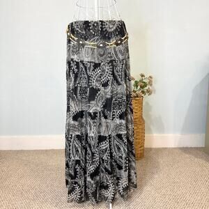 Gorgeous vintage 90s paisley gray & black silky flowy ruffle tiered fairy skirt